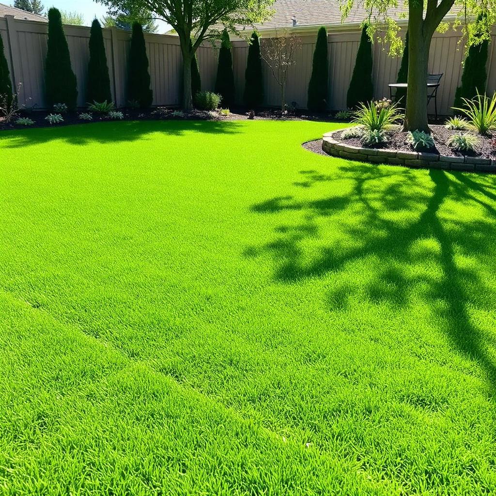 Newly installed sod lawn in a residential backyard