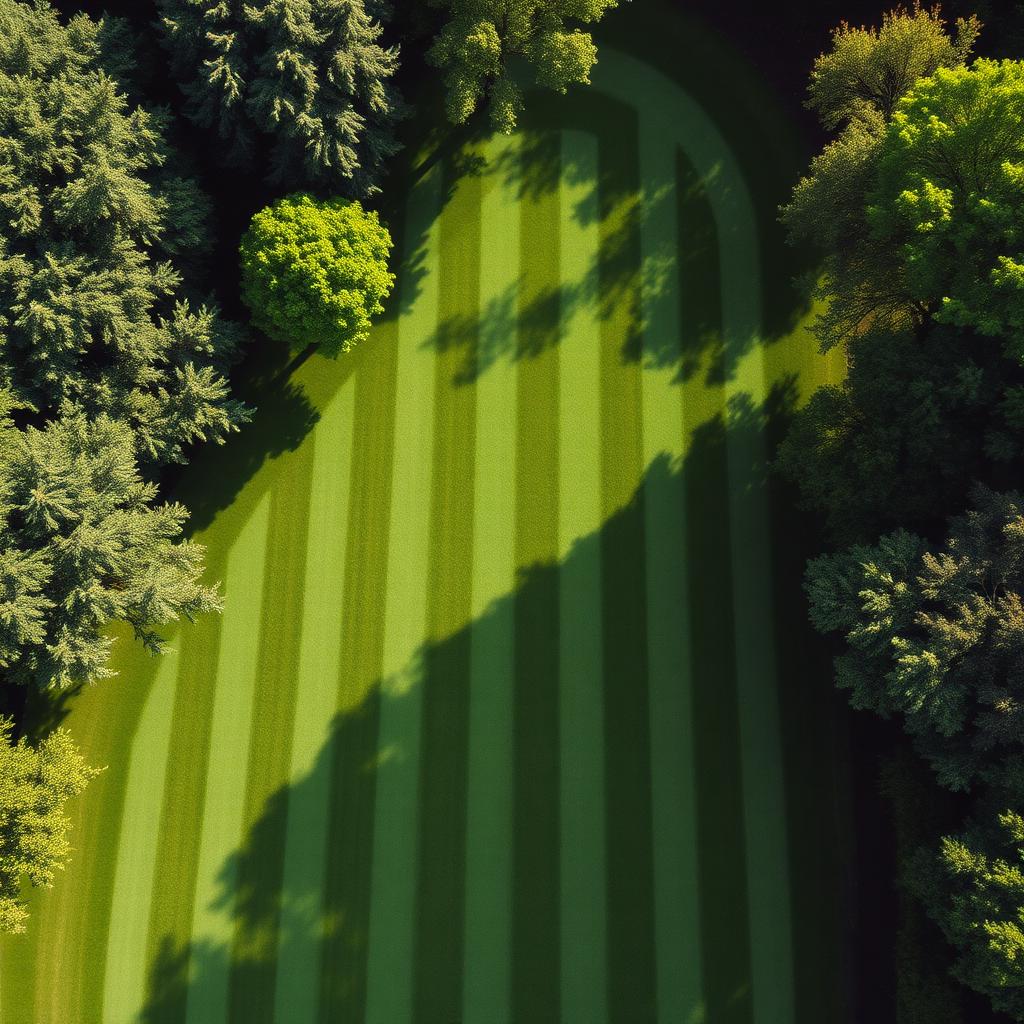Aerial view of a healthy striped lawn